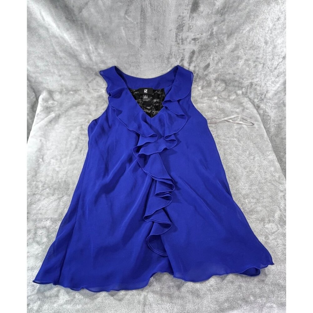 IZ Byer Women’s Large Blue Ruffle Sleeveless Blouse Tank Top Dressy Casual